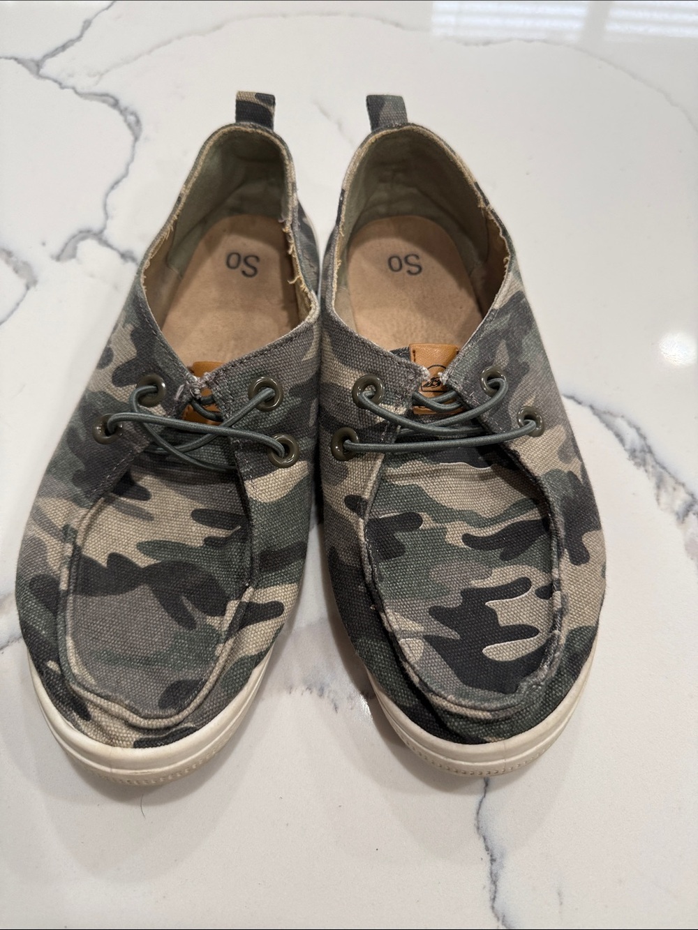 SO Camo Canvas Slip-On Flats in Green and Black